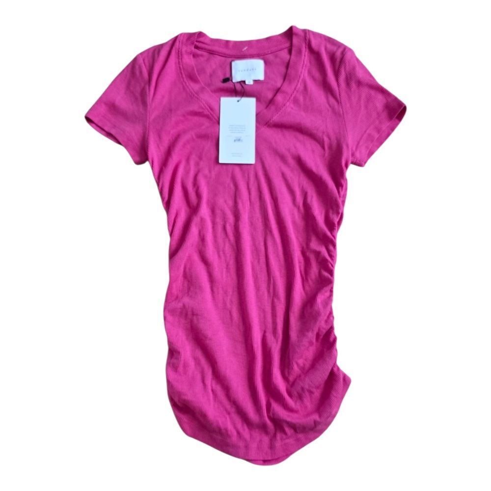 Sundays Hot Pink Ribbed V-Neck Vance Tee Top XS